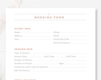 Client Booking Form For Photographers, Photography Contract, Templates for Photographers, INSTANT DOWNLOAD!