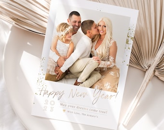 Glitter Happy New Year Photo Card Template, New Years Card Gold, Photoshop Template for Photographers, INSTANT DOWNLOAD!