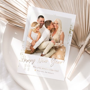Glitter Happy New Year Photo Card Template, New Years Card Gold, Photoshop Template for Photographers, INSTANT DOWNLOAD!