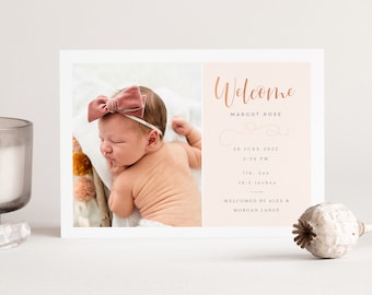 Modern Birth Announcement for Girls, 5x7 Photo Card, Baby Girl, Girls Birth Announcement, Photoshop Template, INSTANT DOWNLOAD!