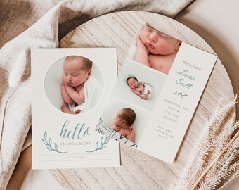 Baby Birth Announcement Template, 5x7 Card, Canva Newborn Announcement, Photoshop Template, Canva Template - INSTANT DOWNLOAD