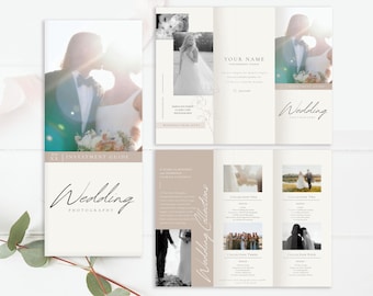Modello di listino prezzi per servizi fotografici di matrimonio / Brochure a tre ante in Canva + Photoshop / Listino prezzi modificabile per fotografi / Download immediato