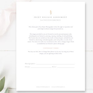 Print Release Template for Photographers, Photo Print Release 8.5x11 ...