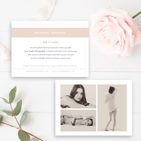 Boudoir Photography Referral Card, Photoshop Template, Referral Program, Tell a Friend, Photographer Templates - INSTANT DOWNLOAD!