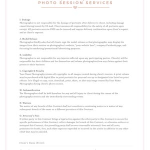 Session Contract Template for Photographer, Photography Contract, Templates for Photographers, Photoshop & MS Word, INSTANT DOWNLOAD image 4