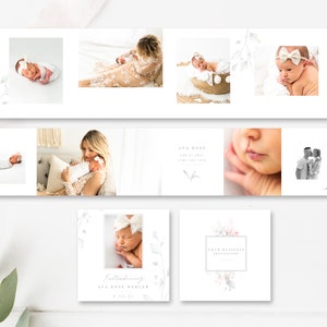 Soft Florals 3×3 Accordion Album, Newborn Mini Photo Album, Baby 3x3 Photo Album, Photoshop Template, INSTANT DOWNLOAD!
