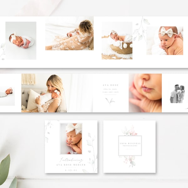 Soft Florals 3×3 Accordion Album, Newborn Mini Photo Album, Baby 3x3 Photo Album, Photoshop Template, INSTANT DOWNLOAD!