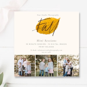 Fall Mini Session Template, 5x5 Fall Mini Session Marketing Board, Autumn Minis, Photoshop Template - INSTANT DOWNLOAD - Dried Leaves