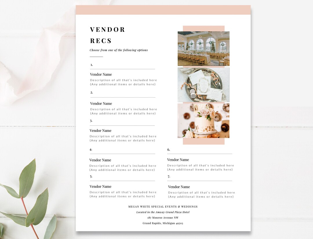 Vendor List, Wedding Planner Marketing Templates, Canva