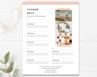 Vendor Recommendations List, Wedding Planner Marketing Templates, Canva Template - INSTANT DOWNLOAD!