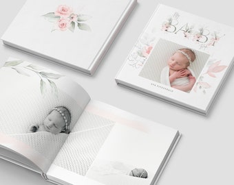 Soft Floral Watercolor Baby Girl Photo Album Template, Newborn Album Template, For Photographers, Photoshop Required, INSTANT DOWNLOAD!