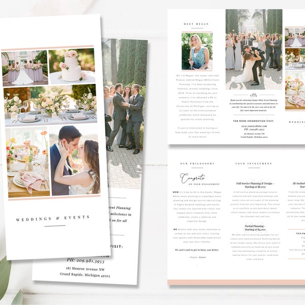 Wedding Planner Pricing Template, Photography Trifold Brochure, Tri-fold Brochure, INSTANT DOWNLOAD