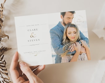 Canva Save the Date with Pictures Template, Engagement Photo Save the Dates, Photoshop Template, Edit in Canva, INSTANT DOWNLOAD!