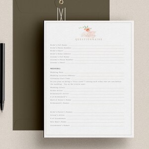 Editable Wedding Photography Questionnaire, Photographer Business Form, Photoshop Template, INSTANT DOWNLOAD!