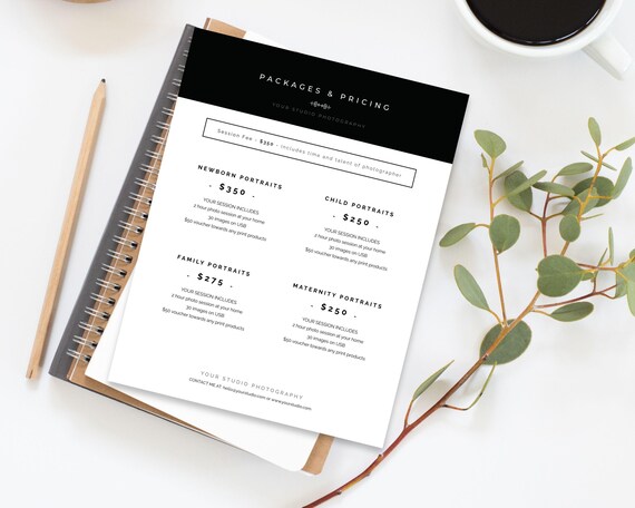 Luxe Photography Pricing Guide Canva Template | Photoshop | Photography Packages & Price List | FREE 7x5 Version Included | Instant Download