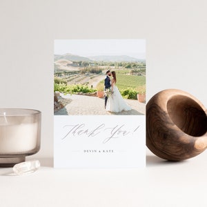 Modelo de cartão de agradecimento de casamento com roteiro moderno, cartão de agradecimento com foto, agradecimento de casamento, modelo de Photoshop, DOWNLOAD INSTANTÂNEO!