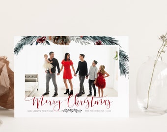 Merry Christmas Photo Card Template, Christmas Card Template, Photography Template, Photoshop Template, INSTANT DOWNLOAD!