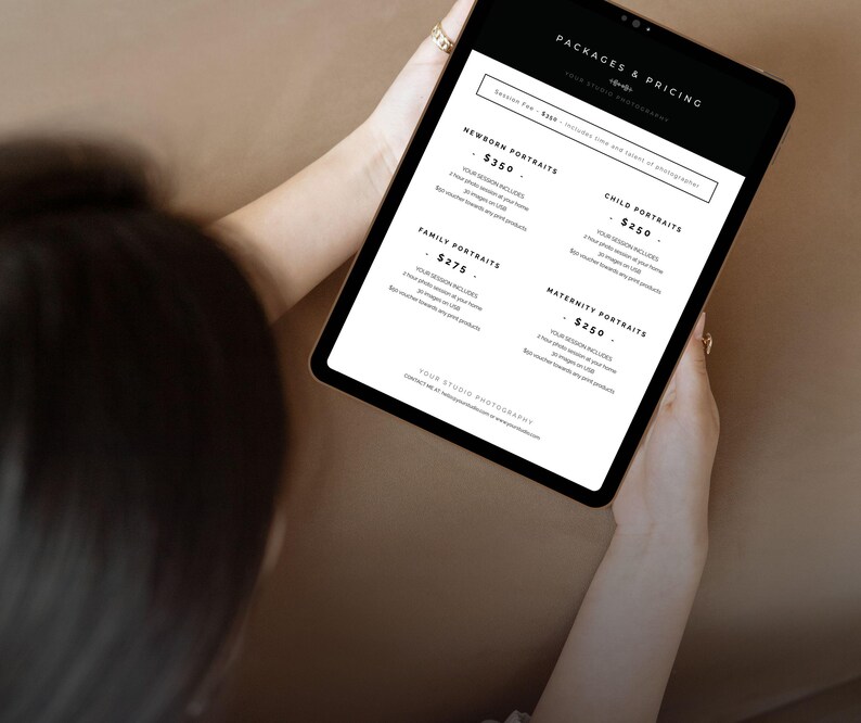 Luxe Fotografie Pricing Guide Canva Vorlage | Photoshop | Fotografie Pakete & Preisliste | KOSTENLOSE 7x5-Version enthalten | Sofort Download Bild 5
