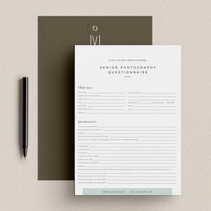 Senior Photography Questionnaire, Senior Photographer Forms, Business Forms, Photoshop Template ...