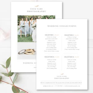 Price Guide List for Photographers, 7x5&quot; Professional Wedding Photographer Price List, Photography Pricing Template, Photoshop Template