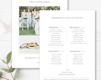Price Guide List for Photographers, 7x5" Professional Wedding Photographer Price List, Photography Pricing Template, Photoshop Template