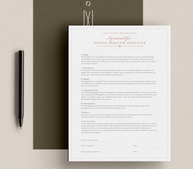 Session Contract Template for Photographer, Photography Contract, Templates for Photographers, Photoshop & MS Word, INSTANT DOWNLOAD image 2