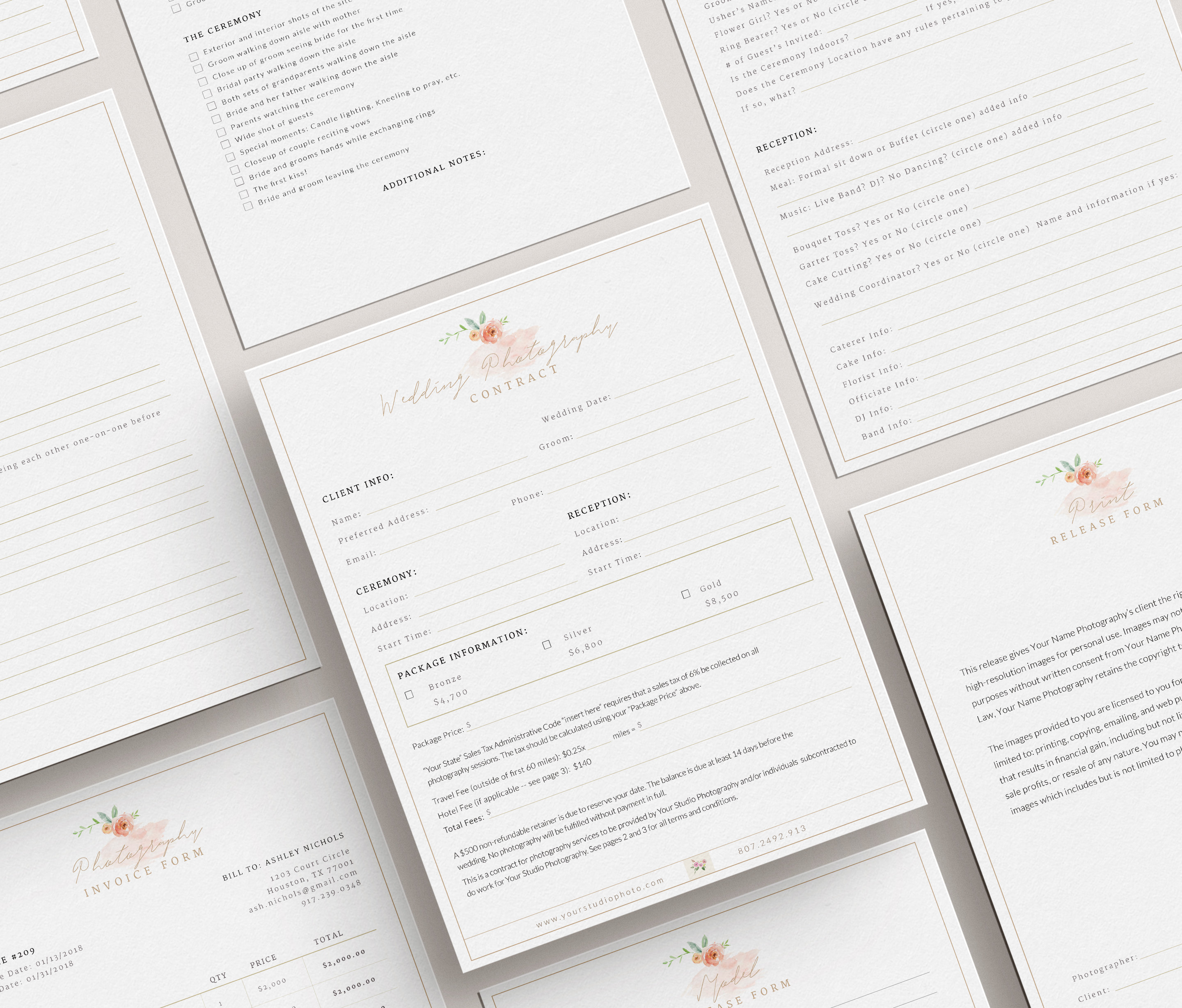 Wedding Photographer Business Forms Bundle Photography Business