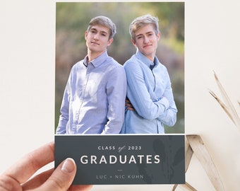 Twin's Graduation Announcement Template, Class of 2023, Senior Photo Card, Siblings Graduation Invitation, PS + Canva, INSTANT DOWNLOAD!