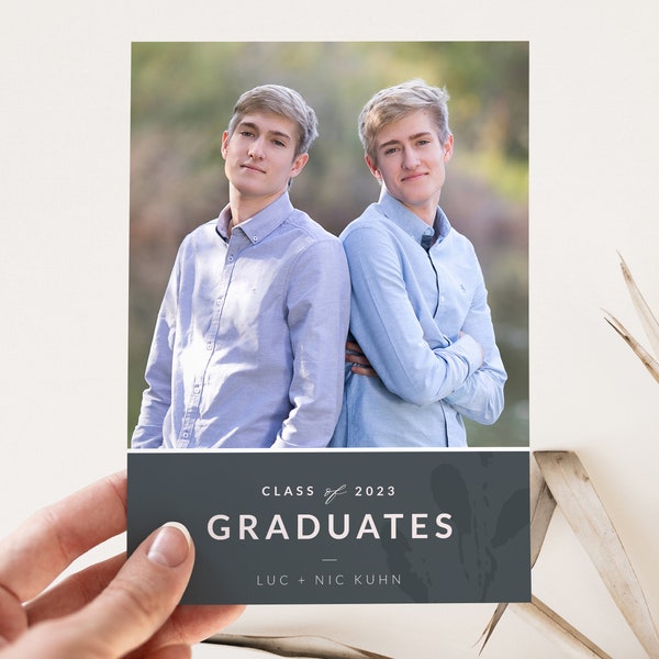 Twin's Graduation Announcement Template, Class of 2023, Senior Photo Card, Siblings Graduation Invitation, PS + Canva, INSTANT DOWNLOAD!