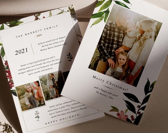 Watercolor Holiday Year in Review Card Template | Christmas Photo Card for Canva and Photoshop | Editable Christmas Card | Instant Download