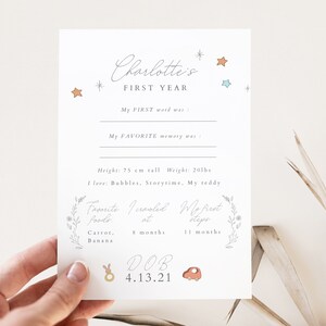 Kaart babymijlpalen, sjabloon eerste jaar mijlpalen, babynotities, babykaart, voor fotografen, Photoshop + Canva - DIRECT DOWNLOADEN!