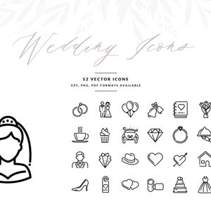 Wedding Icons, Wedding Symbols in Vector format, Wedding Invitation Graphics, EPS, Illustrator Template, INSTANT DOWNLOAD image 2