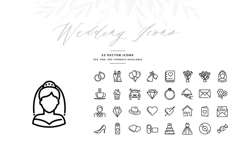 Wedding Icons, Wedding Symbols in Vector format, Wedding Invitation Graphics, EPS, Illustrator Template, INSTANT DOWNLOAD image 2
