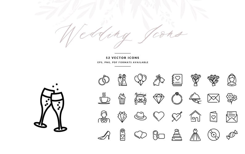 Wedding Icons, Wedding Symbols in Vector format, Wedding Invitation Graphics, EPS, Illustrator Template, INSTANT DOWNLOAD image 3