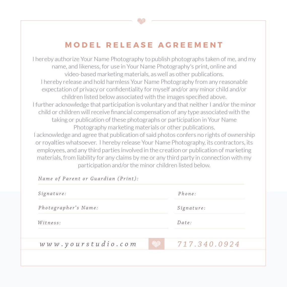 Photographer Model Release Template Photography Business - Etsy