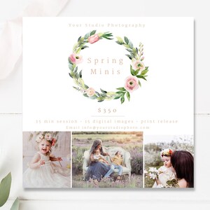 5x5 Floral Watercolor Spring Mini Session Template, Spring Mini Session Marketing, Photoshop Template, Canva Template, INSTANT DOWNLOAD!