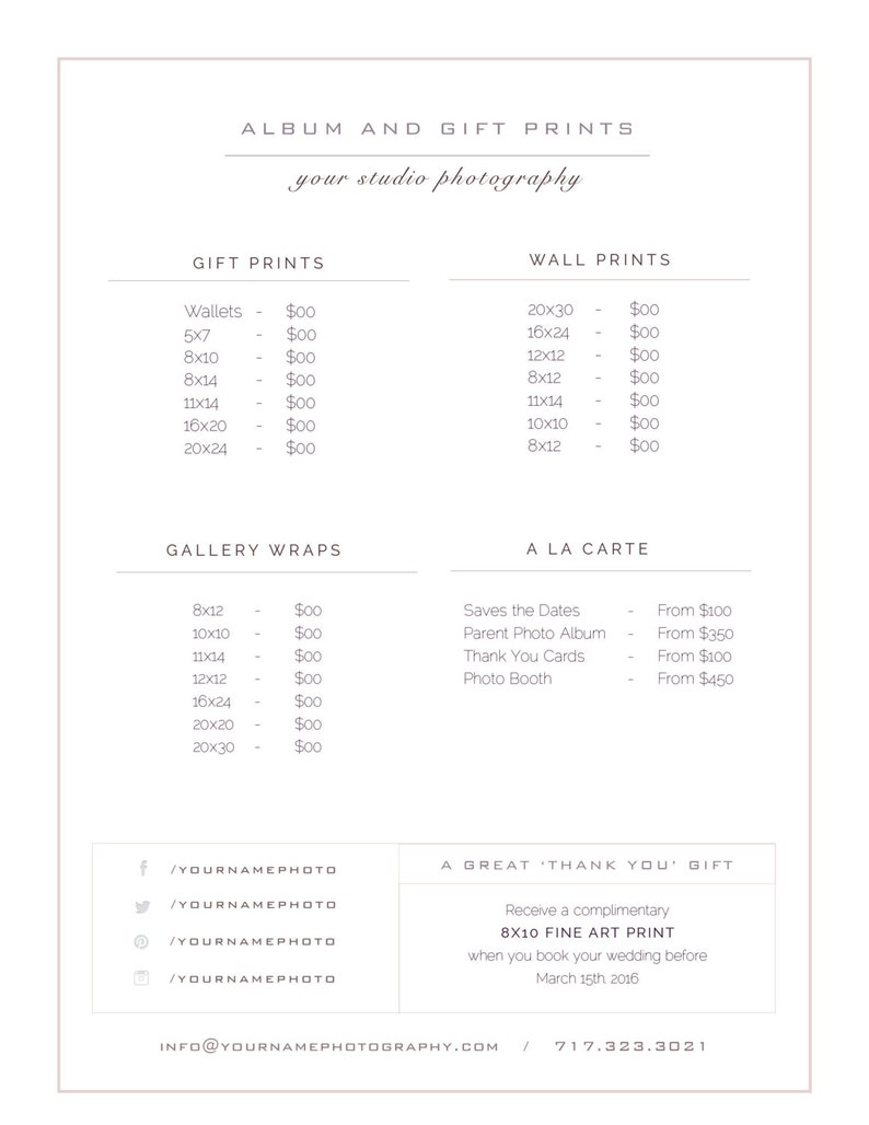 Pricing Guide Template for Wedding Photographers Digital Etsy