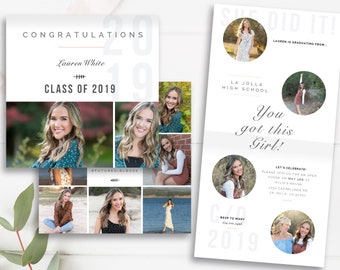 Folded Girls Graduation Party Invitation, High School Graduation, Graduation Announcement, Graduation Party Invite, Photoshop Template