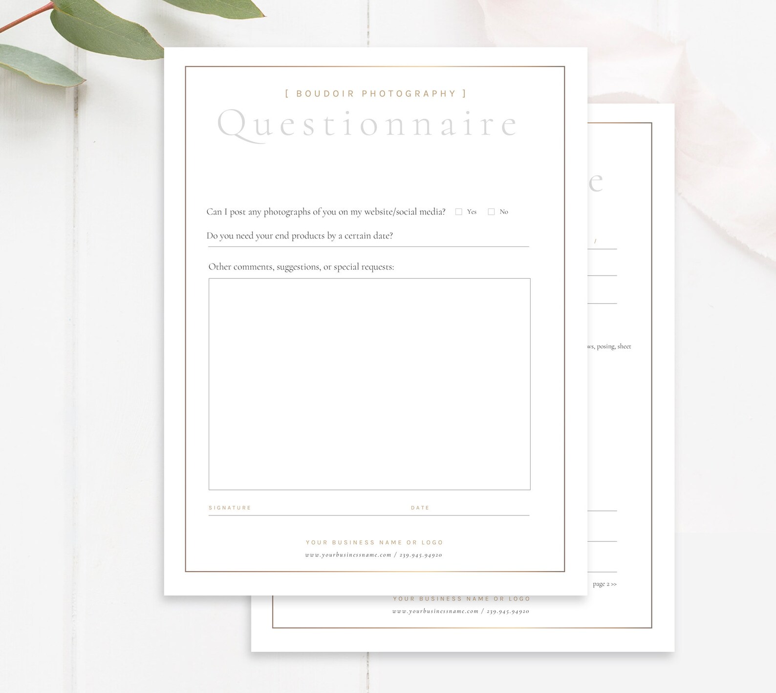 Boudoir Photography Forms Bundle Boudoir Contract Template Etsy