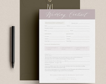 Wedding Photography Contract, Wedding Agreement, Photography Business Forms, Photoshop Template, INSTANT DOWNLOAD!