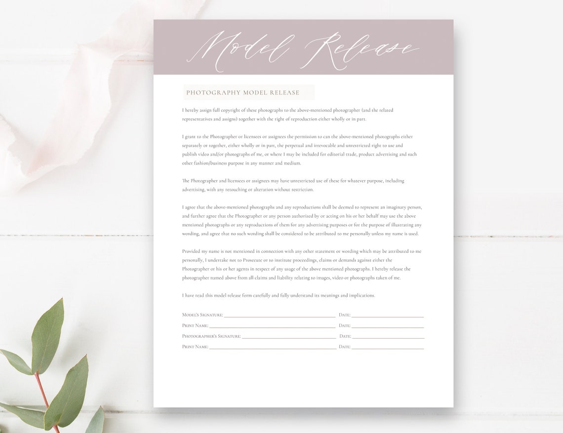 Photography Model Print Release Template Photography Form - Etsy