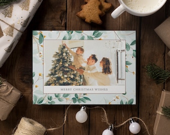 Christmas Photo Card Template, Family Portrait Card, Holiday Greeting Card, Festive Photo Card, Photo Greeting Card, Photoshop Template