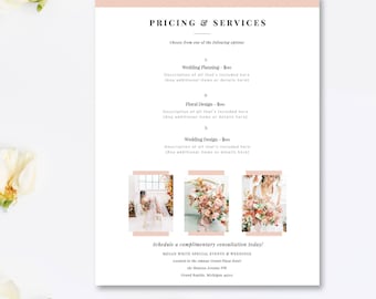 Wedding Planner Price List Template, Event Coordinator Pricing List, Customizeable Pricing Guide, Photoshop, INSTANT DOWNLOAD!