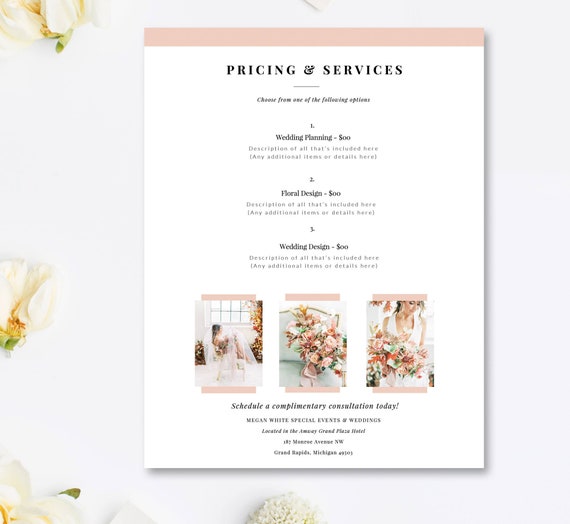 Wedding Planner Price List Template, Event Coordinator Pricing List,  Customizeable Pricing Guide, Photoshop, INSTANT DOWNLOAD!