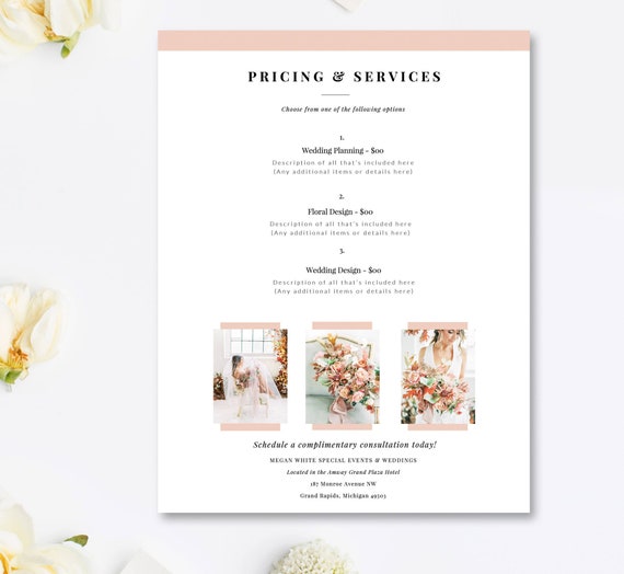 Wedding Planner Price List Template Event Coordinator Pricing Etsy