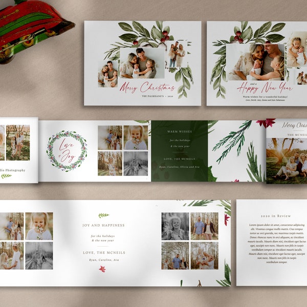 Christmas Photo Card Template Bundle, Holiday Accordion Trifold Card, 5x7 Christmas Card, Photoshop Templates, INSTANT DOWNLOAD!