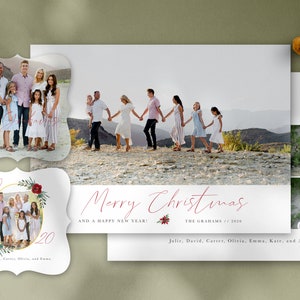 Merry Christmas Photo Card Template + FREE Matching 3x3 Ornament! Holiday Card Template, Photoshop Template, INSTANT DOWNLOAD!