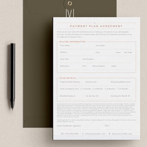 Photography Payment Plan Form Template , Business Forms for Photographers, Photo Marketing, Photoshop Template, INSTANT DOWNLOAD!