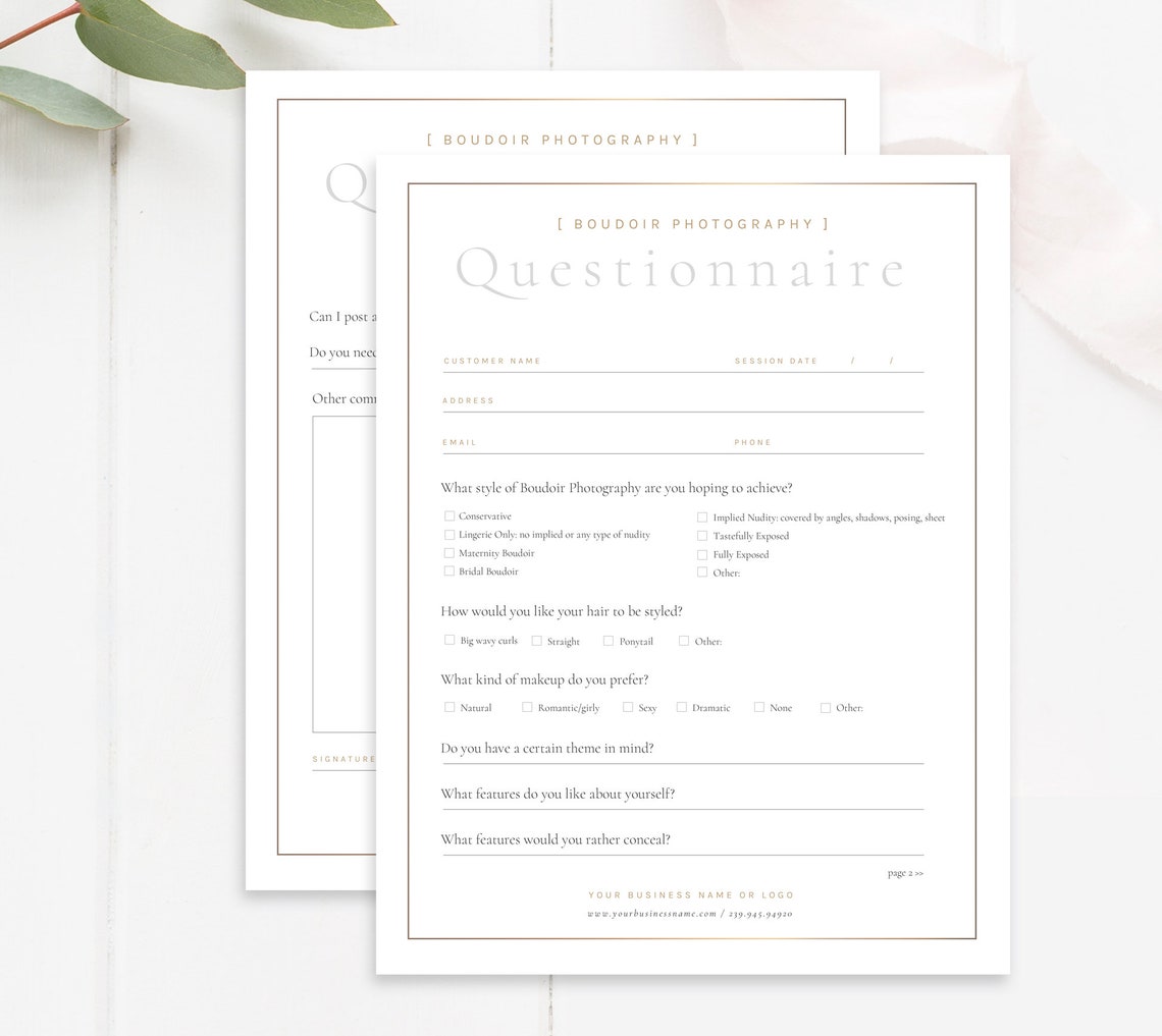 Boudoir Photography Forms Bundle Boudoir Contract Template Etsy