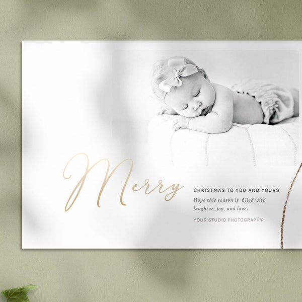 Luxe Gold Modern Christmas Thank You Card, Year End Thank You, Holiday Card, New Year Card, For Pro Photographers, Photoshop Required!